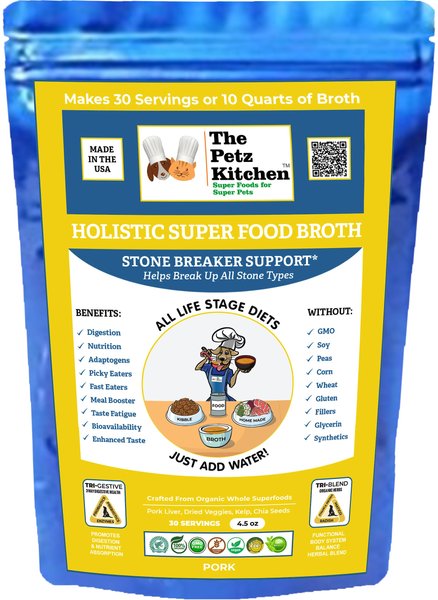 The Petz Kitchen Holistic Super Food Broth Stone Breaker Support Pork Flavor Concentrate Powder Dog & Cat Supplement, 4.5-oz bag slide 1 of 7