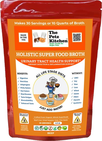 The Petz Kitchen Holistic Super Food Broth Urinary Track Health Support Beef Flavor Concentrate Powder Dog & Cat Supplement, 4.5-oz bag slide 1 of 7