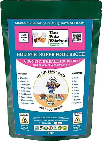 The Petz Kitchen Holistic Super Food Broth Cognitive Support Beef Flavor Concentrate Powder Dog & Cat Supplement, 4.5-oz bag slide 1 of 7