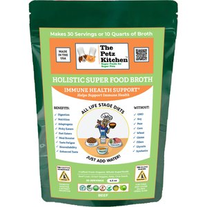 The Petz Kitchen Holistic Super Food Broth Immune Support Beef Flavor Concentrate Powder Beef Flavor Dog & Cat Supplement, 4.5-oz bag