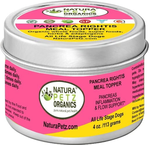 Natura Petz Organics PANCREA RIGHTIS MAX MEAL TOPPER* Pancreas Inflammation & Flow Support* Dog Supplement, 4-oz jar