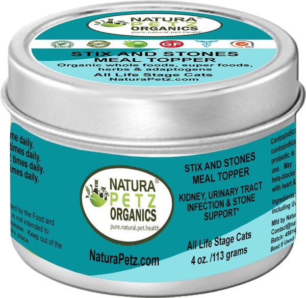 Natura Petz Organics STIX AND STONES MEAL TOPPER* Kidney, Urinary Tract Infection & Stone Support* Cat Supplement, 4-oz jar slide 1 of 4