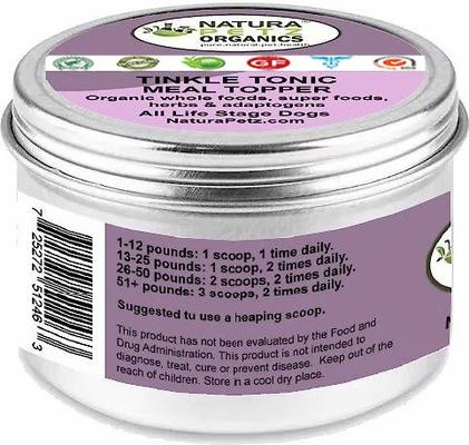 Show full view: Natura Petz Organics TINKLE TONIC MEAL TOPPER* Urethral Blockage Support* Dog Supplement, 4-oz jar slide 4 of 6