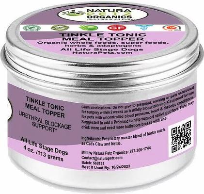 Show full view: Natura Petz Organics TINKLE TONIC MEAL TOPPER* Urethral Blockage Support* Dog Supplement, 4-oz jar slide 5 of 6