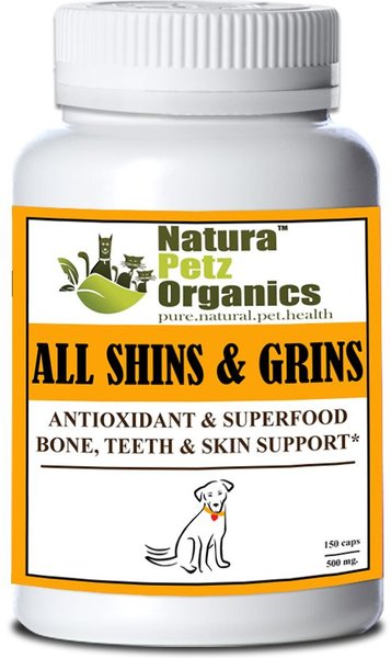Natura Petz Organics ALL SHINS & GRINS - Antioxidant Super Food Bone, Eye, Teeth & Skin Support* Dog Supplement slide 1 of 4