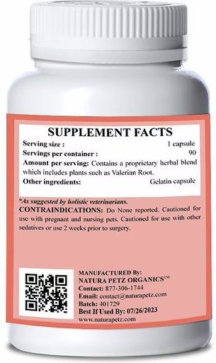 Natura Petz Organics SOOTHED & SERENE* - All Systems Anxiety, Calming & Stress Support* Cat Supplement, 90 count
