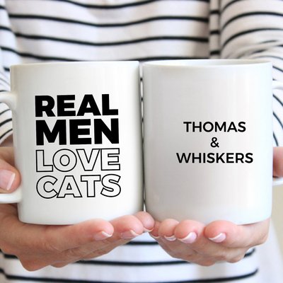904 Custom Personalized Real Men Love Cats Double Sided Mug, 11-oz, slide 1 of 1