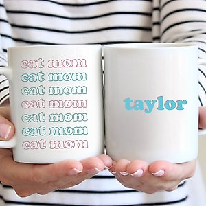904 Custom Personalized Retro Cat Mom Double Sided Mug, 11-oz