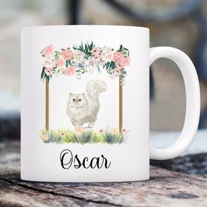 904 Custom Personalized Floral Persian Cat Double Sided Mug, 11-oz