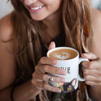 Show full view: 904 Custom Personalized Peekaboo Floral Mug, 11-oz, Black Cat slide 4 of 5