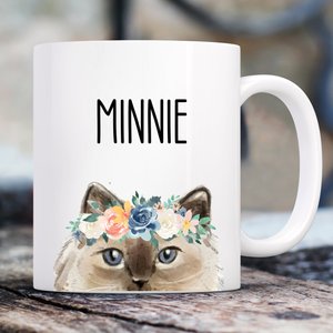 904 Custom Personalized Ragdoll Cat Peekaboo Floral Mug, 11-oz