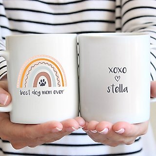 904 Custom Personalized Boho Rainbow Best Dog Mom Double Sided Mug, 11-oz slide 1 of 4
