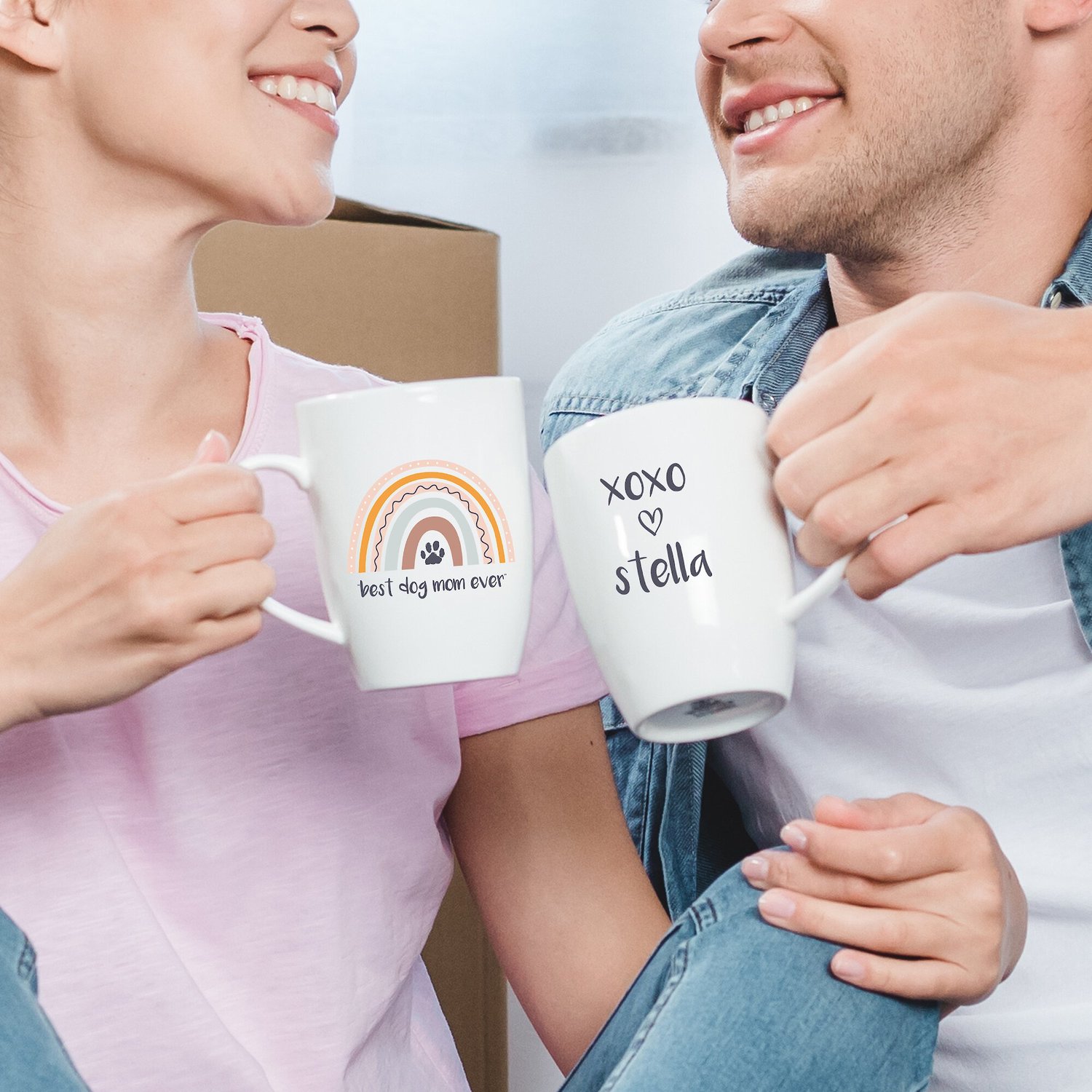 904 Custom Personalized Boho Rainbow Best Dog Mom Double Sided Mug, 11-oz