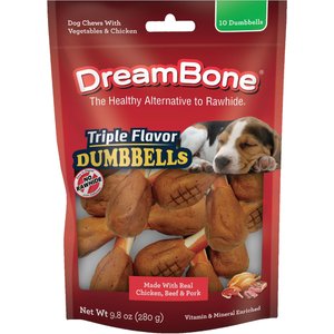 DreamBone Triple Flavor Dumbbells Chicken Flavor Dog Treats, 10 count