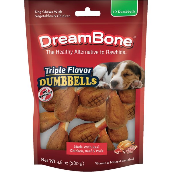 DREAMBONE Triple Flavor Dumbbells Chicken Flavor Dog Treats, 10 count