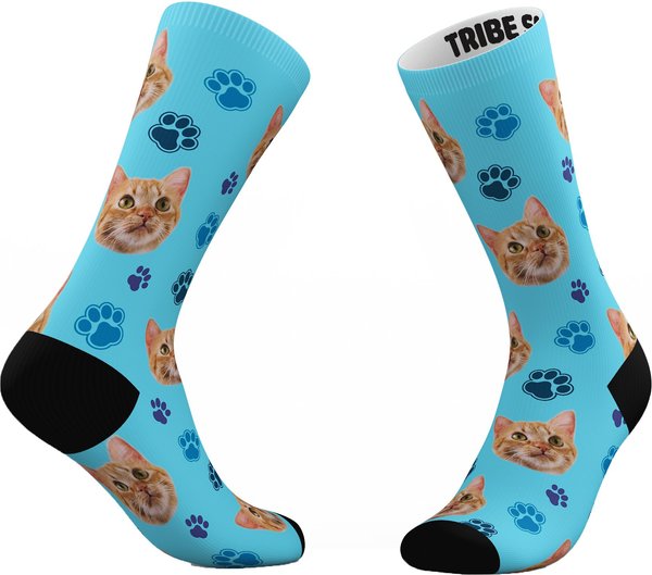 Tribe Socks Personalized Cat Face Socks, Blue slide 1 of 2