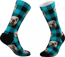 Tribe Socks Personalized Plaid Pet Face Socks, Blue