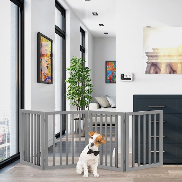Unipaws 4 Panel Outdoor Free Standing Dog & Cat Gate, Medium, Dark Grey