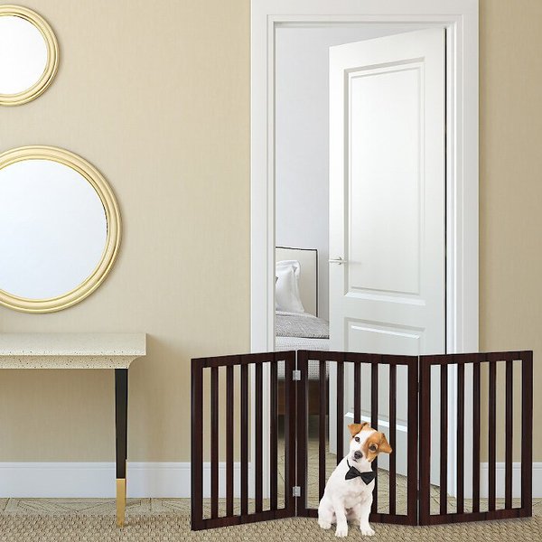 Pet Adobe Accordian Style 3-Panel Dog & Cat Gate, Dark Brown slide 1 of 8