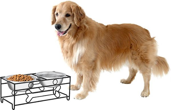 Pawfect Pets Elevated Dog Bowl Stand- 7 Raised Dog Bowl for Medium Dogs.  Pet Feeder with Four Stainless Steel Bowls.