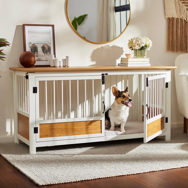 FRISCO "Broadway" Dog Crate Credenza & Mat Kit, White, 53 x 24.3 x 27.2