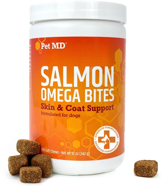 Pet MD Salmon Omega Bites Skin & Coat Support Chews Dog Supplement, 120 count slide 1 of 6