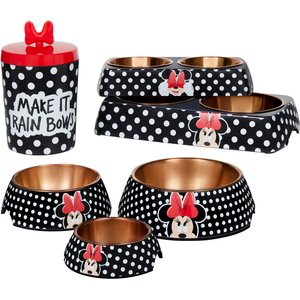 Disney Minnie Mouse Peek-A-Boo Melamine Stainless Steel Double Dog & Cat Bowl, Small: 1.5 cup