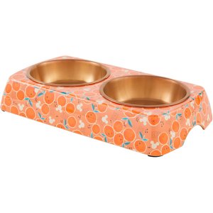 Disney Mickey Mouse Orange Bamboo Melamine Stainless Steel Double Dog & Cat Bowl, Small: 1.5 cup