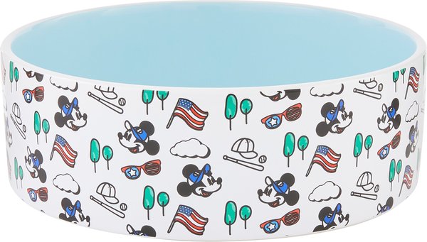 Disney Mickey Mouse Americana Non-Skid Ceramic Dog & Cat Bowl, Small slide 1 of 9