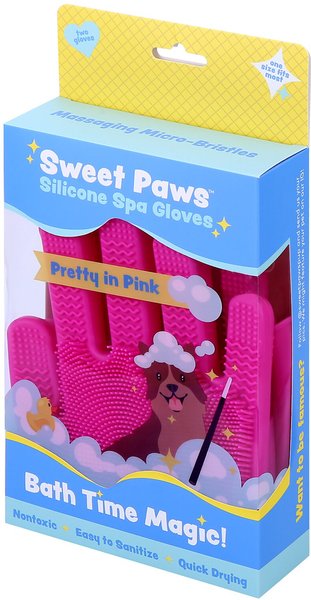 Sweet Paws Silicone Spa Dog & Cat Bathing & Grooming Gloves, 2 count, Pretty In Pink slide 1 of 9