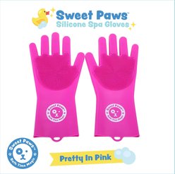 Sweet Paws Silicone Spa Dog & Cat Bathing & Grooming Gloves, 2 count, Pretty In Pink slide 2 of 9