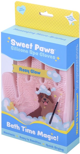 Sweet Paws Silicone Spa Dog & Cat Bathing & Grooming Gloves, 2 count, Rosy Glow slide 1 of 9
