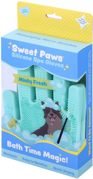 Sweet Paws Silicone Spa Dog & Cat Bathing & Grooming Gloves, 2 count, Minty Fresh slide 1 of 9