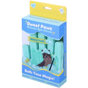 Sweet Paws Silicone Spa Dog & Cat Bathing & Grooming Gloves, 2 count, Minty Fresh