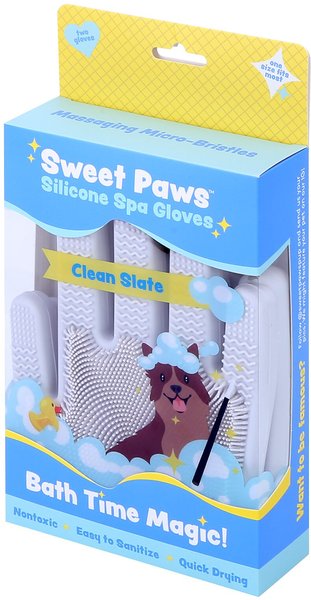 Sweet Paws Silicone Spa Dog & Cat Bathing & Grooming Gloves, 2 count, Clean Slate slide 1 of 9