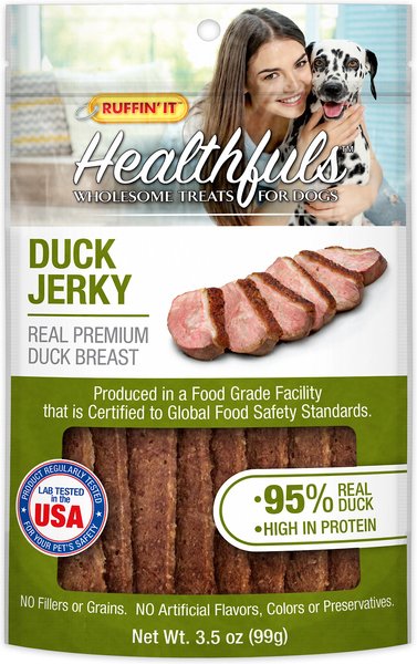 RUFFIN' IT Healthfuls Duck Jerky Tenders Dog Treats, 3.5-oz bag slide 1 of 3