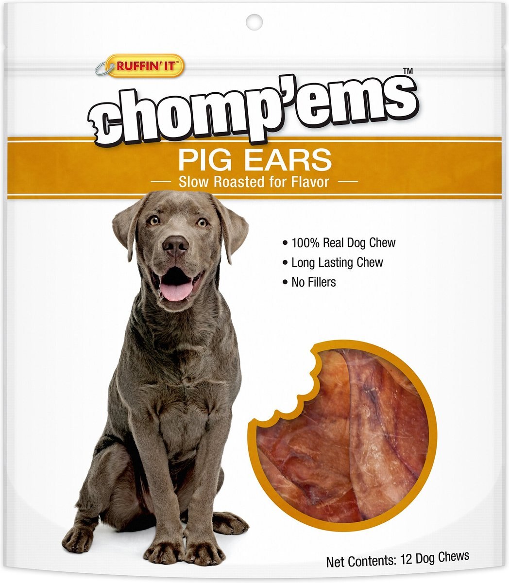 CHOMP'EMS Pig Ear Chews Dog Treats, 12 count