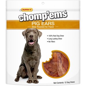 RUFFIN' IT Chomp'Ems Pig Ear Chews Dog Treats, 12 count