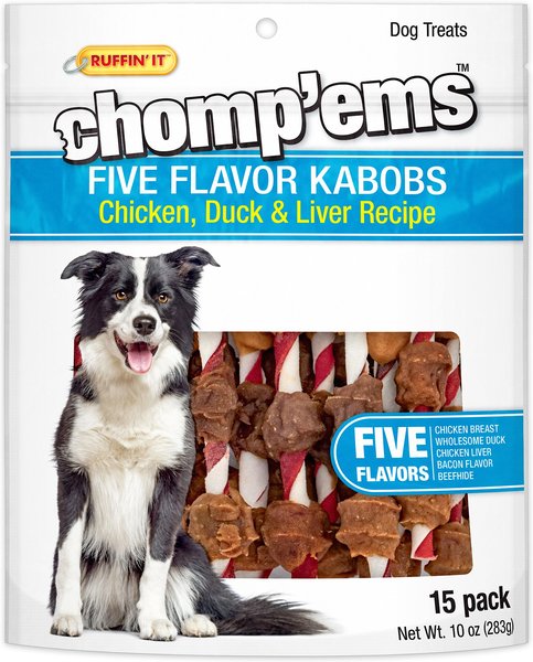 RUFFIN' IT Chomp'Ems Five Flavor Kabobs Dog Treats, 15 count slide 1 of 3