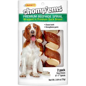 RUFFIN' IT Chomp'Ems Premium Beefhide Spiral Duck Dog Treats, 2 count