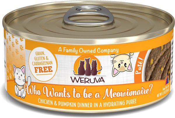 Weruva Classic Cat Pate Who wants to be a Meowinaire? with Chicken & Pumpkin Wet Cat Food, 5.5-oz, 8 count slide 1 of 6