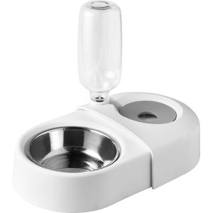 Hanamya Dog & Cat Automatic Waterer & Stainless Steel Bowl, White