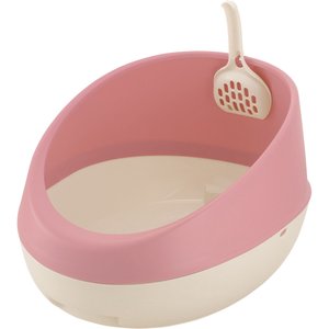 Richell PAW TRAX Rimmed Cat Litter Pan, Salmon Pink