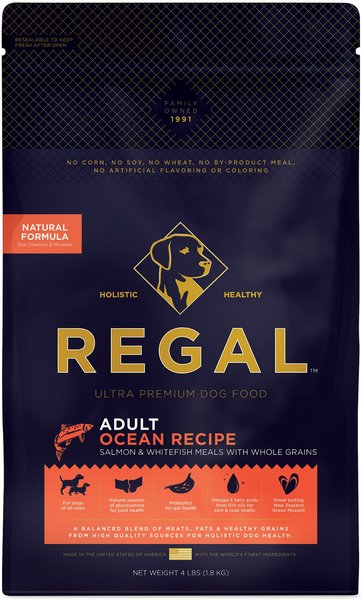 Regal Pet Foods Ocean Recipe Salmon & Whitefish Meals Whole Grains Adult Dry Dog Food, 4-lb bag slide 1 of 5