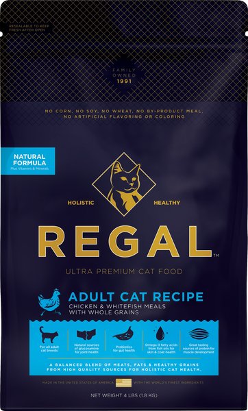 Regal Pet Foods Adult Cat Recipe Chicken & Whitefish Meals Whole Grains Dry Cat Food, 4-lb bag slide 1 of 5