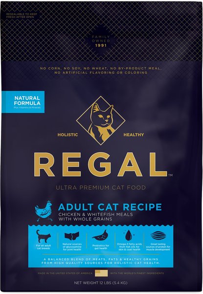 Regal Pet Foods Adult Cat Recipe Chicken & Whitefish Meals Whole Grains Dry Cat Food, 12-lb bag slide 1 of 4