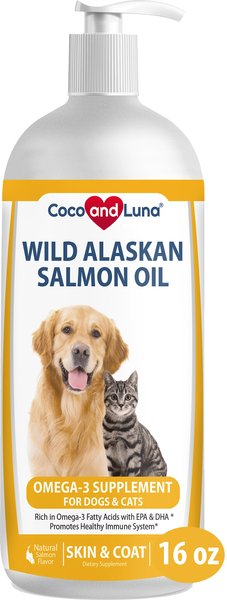 Coco and Luna Wild Alaskan Salmon Oil Omega 3 Supplement for Dog & Cat, 16-oz slide 1 of 5