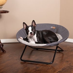 Portable Round Fold Out Elevated Cat Bed Papasan Chair for Small Dogs Brown Fleece Top Cushion Etna Folding Pet Cot Chair 