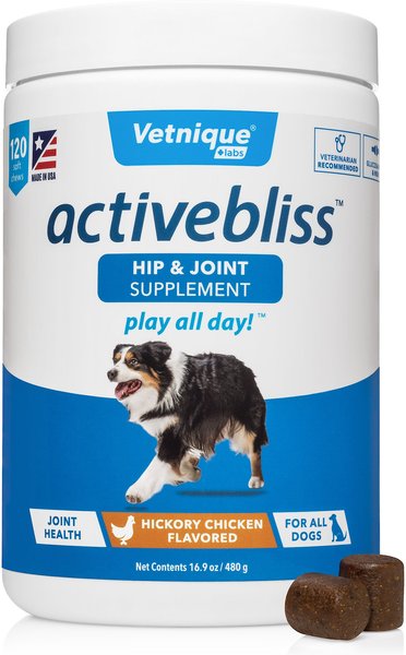 Vetnique Labs Activebliss Hip & Joint Chicken Flavored Soft Chews Joint Supplement for Dogs, 120 count slide 1 of 7