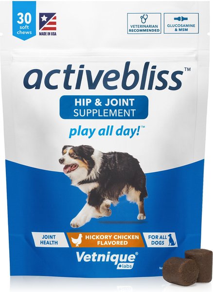 Vetnique Labs Activebliss Hip & Joint Chicken Flavored Soft Chews Joint Supplement for Dogs, 30 count slide 1 of 6